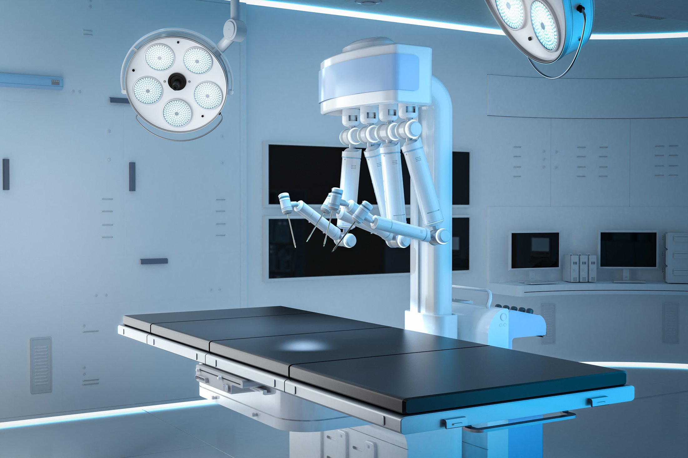 Robotic assisted surgery in operating room